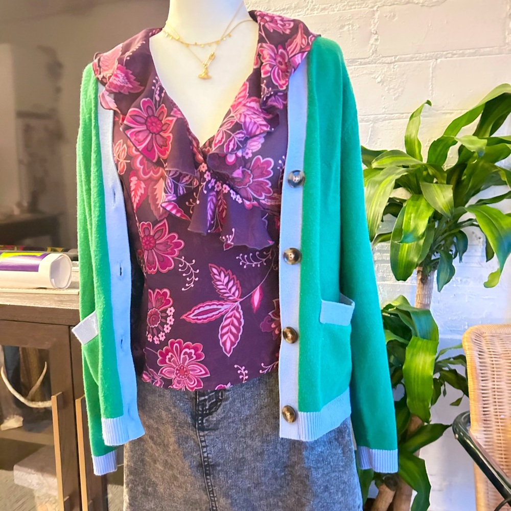 Ann Taylor Green Purple Cardigan